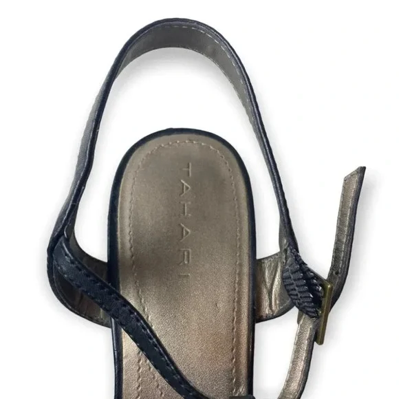 Tahari Black Stratton Braided T-strap Sandal Pumps - Picture 7 of 8